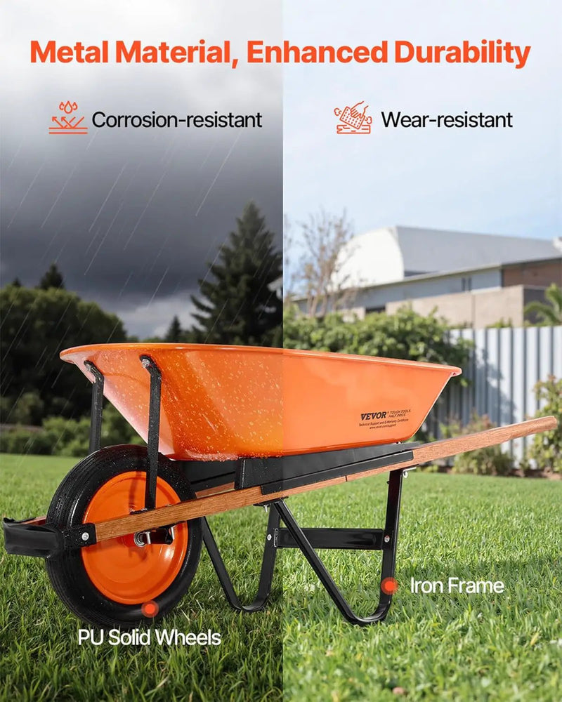 VEVOR Wheelbarrow Cart, 5 Cu. Ft. Load & 265 lbs Capacity, One Wheel Garden Dump Cart, Garden Wagon with Metal Handle & 16" Wide Track Wheels, Easy Loading Utility Yard Cart & Wagons for Lawn Farm by GreenHaven Gardens