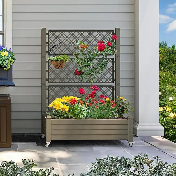 YITAHOME 3.6x1.5x5 FT Planter Box Trellis with Wheels, Large Outdoor Plastic Raised Garden Bed with Drain Plug for Climbing Plants, Light Brown by GreenHaven Gardens