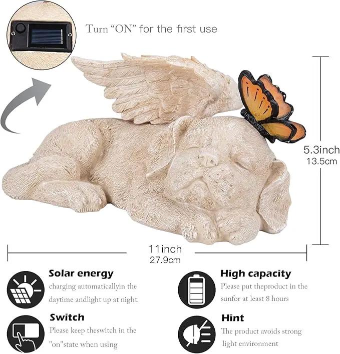 WONDER GARDEN Sleeping Dog Angel Statue with Solar Light - Pet Memorial Stone, in Memory of Dog, Marker Tribute Statues, Resin Guardian Angels, Bereavement Gift by GreenHaven Gardens