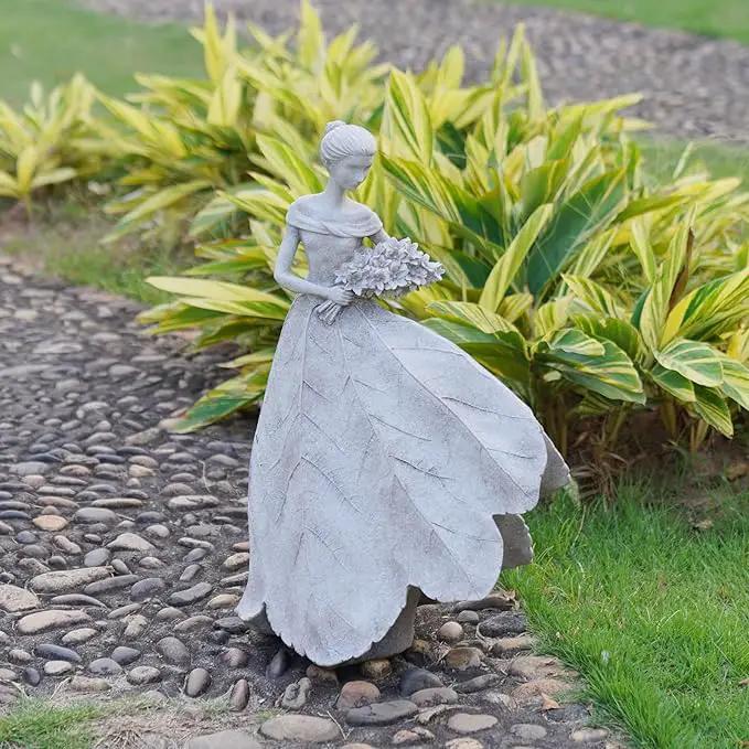 Guichifun Fairy Statue Collection Home Decoration - Grey Leaf Angel Girls Resin Home Decor for Outside or Inside Rustic Garden Outdoor Yard Decorations Figurines Gift 14.25 x 9 x 20.25 Inch by GreenHaven Gardens