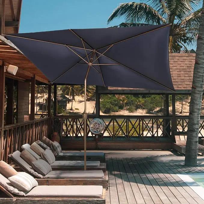 Ogrmar 6.5x10ft Patio Umbrella Rectangular Outdoor Table Umbrella with Crank & Push Button Tilt for Terrace, Backyard, Garden, Courtyard, Swimming Pool, Lawn (Navy Blue) by GreenHaven Gardens