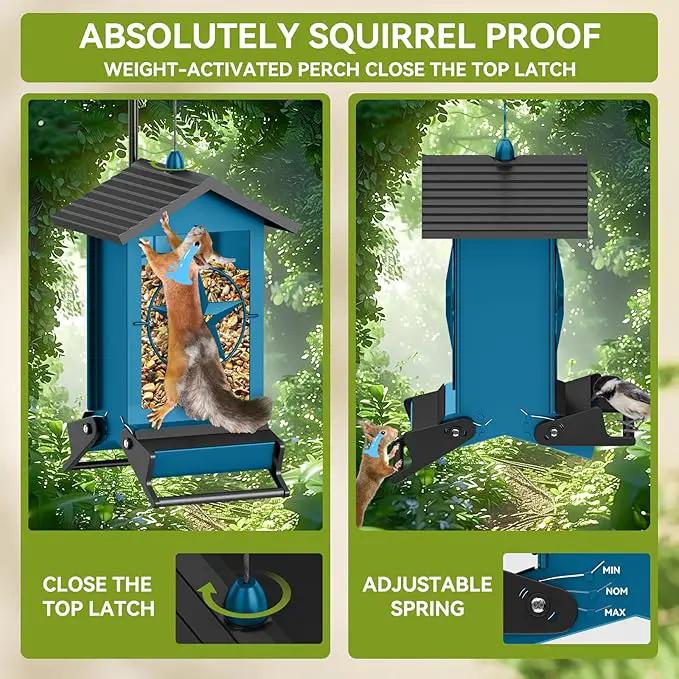Squirrel Proof Bird Feeder for Outdoors Hanging, Metal Wild Bird Seed Feeder with Bilateral Weight-Activated Perches, 5LB Large Capacity Wild Bird Feeders for Outside Finch, Cardinal, Blue Jay by GreenHaven Gardens