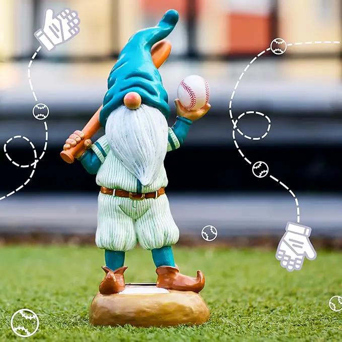 Baseball Garden Gnome with Solar Light Ball, Funny Gnomes 11.8" for Yard Decorations Outdoor, Garden Statues Outdoor Clearance, Solar Garden Statues by GreenHaven Gardens