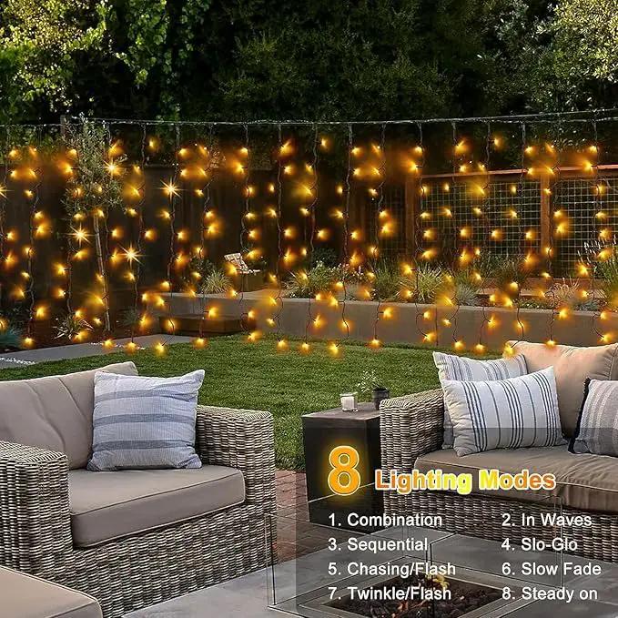 Solar Powered Curtain Lights 33ftx 3ft 500 LED Outdoor Curtain Lights Waterproof with Remote Timer for Garden Patio Fence Wedding Wall Gazebo Decor - Warm White by GreenHaven Gardens