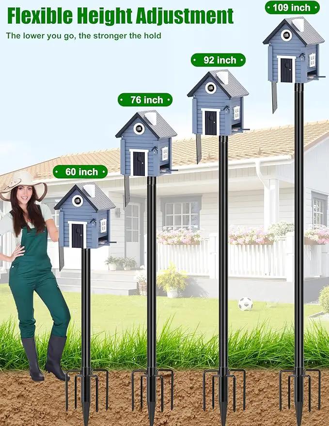 XDW-GIFTS Bird House Pole, 1 Pack 109 Inch Metal Bird Feeder Pole for Outdoor, with 5-Prong Heavy Duty Base for Birdhouse Mounting, Weather Station by GreenHaven Gardens