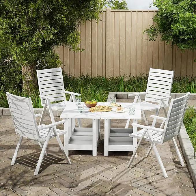 Outdoor Side Table with 2 Layers Storage Small Adirondack Square Side Tables for Outside Weather Resistant Patio End Table for Pool, Backyard, Indoor Companion, Front Porch, White by GreenHaven Gardens