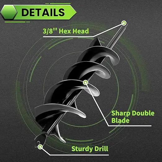 SYITCUN Auger Drill Bit for Planting 3"x16.5" Solid Shaft Garden Spiral Drill Bit for Bulb Bedding, Post Hole Auger for 3/8” Hex Drive Drill by GreenHaven Gardens