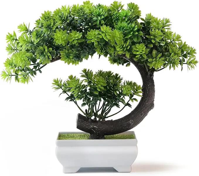 Small Artificial Plants Greenery Desktop Bonsai - Green Plastic Fake Plants for Home Decor, Indoor Bookshelf, Office Desk and Bathroom Room Decor, Tall 8.5" by GreenHaven Gardens