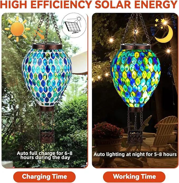 VOREEN Hot Air Balloon Solar Lantern, Mosaic Solar Outdoor Hanging Wind Light, Waterproof, Patio Festive Decor, Easter Gifts for Mom Father Grandma, Blue by GreenHaven Gardens