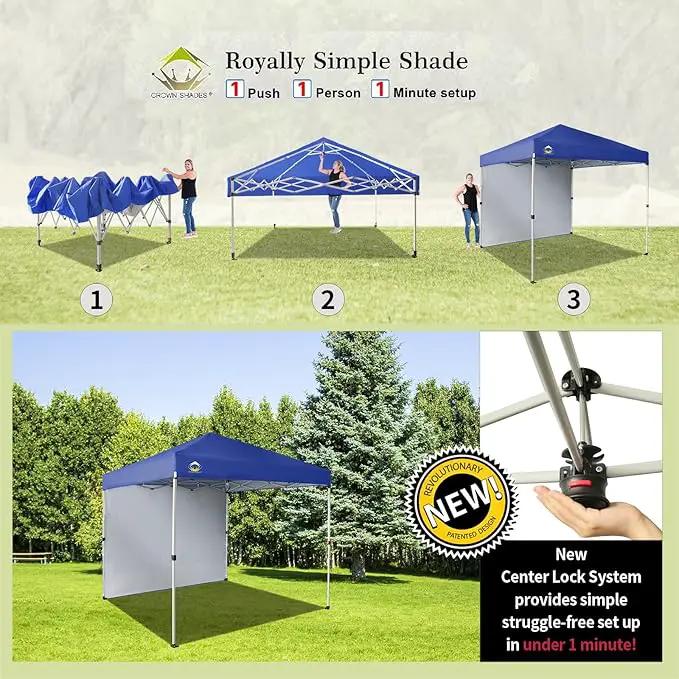 CROWN SHADES 8x8 Pop Up Canopy with 1 Side Wall - Beach Tent with One Push Setup - Outdoor Sun Shade for Events, Parties, Camping - Gazebo with STO-N-Go Cover Bag (Navy Blue) by GreenHaven Gardens