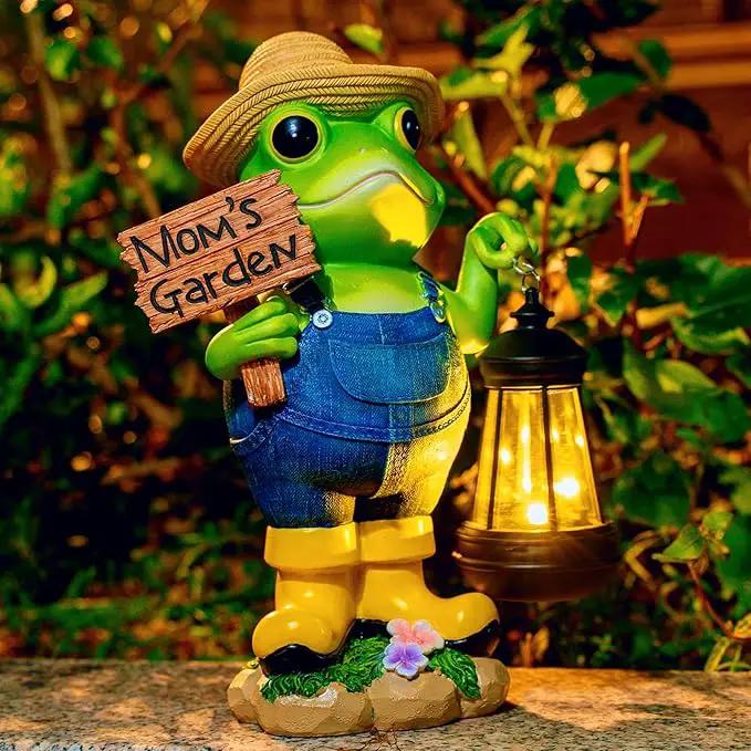 Frog Garden Decoration with Solar Lantern, Solar Frogs Statue Outdoor Decor Gift for Pathway Yard Lawn Patio - Frog Gift Sculptures for Women Mom Grandma, Mom's Garden by GreenHaven Gardens