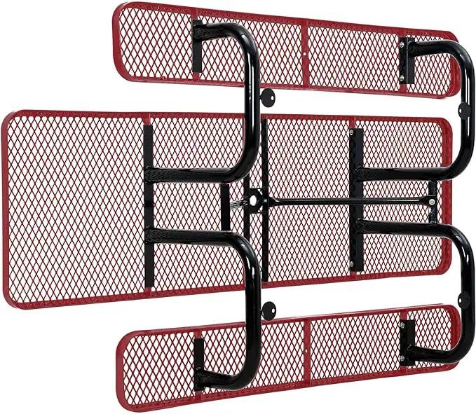 Global Industrial 8'L Rectangular Picnic Table, ADA Compliant, Expanded Metal, Red Thermoplastic Coating, Attached Benches, 1-1/2” Umbrella Pole Hole, Outdoor-Rated by GreenHaven Gardens