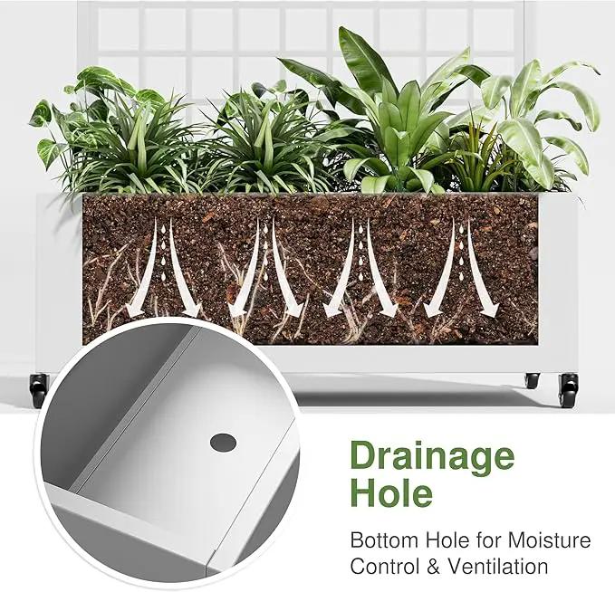 Casaphoria Metal Raised Garden Bed with Trellis and Wheels, 72"x35"x16" Planter Box for Climbing Plants, Vegetables & Vines, Features Drainage Holes and Privacy Screen (White-Square) by GreenHaven Gardens