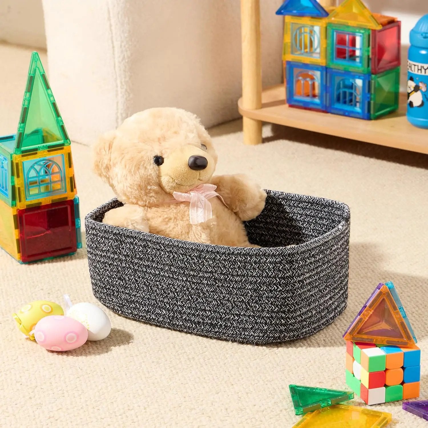 Small Storage Baskets for Organizing | Closet Organizer Bins | Shelf Toy Basket | Woven Rope Baskets | Cube Decorative Box | Shallow Basket | 11.5x7.5x4.7” | 4 Packs Dark Gray by GreenHaven Gardens