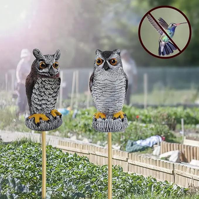 Hausse 2 Pack Fake Owl Decoy Bird Scarecrow Sculpture, Plastic Horned Owl Bird Deterrents with Yellow Claws, Garden Protectors, Large Nature Enemy Pest Repellent for Outdoor Garden Yard by GreenHaven Gardens