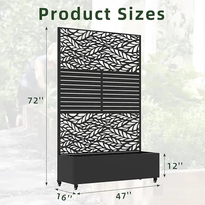 Casaphoria Metal Raised Garden Bed with Trellis and Wheels, 72"x47"x16" Planter Box for Climbing Plants, Vegetables & Vines, Features Drainage Holes and Privacy Screen, Black(Spring&Louvered) by GreenHaven Gardens
