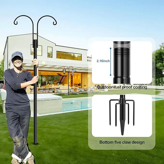 Ottsuls Bird Feeder Pole, 2 Pack 76 INCH Double Shepherds Hooks for Outdoor, Garden Pole with 5 Base Prongs Heavy Duty Planter Hooks for Hanging Plant Baskets, Lantern, Hummingbird Feeder by GreenHaven Gardens