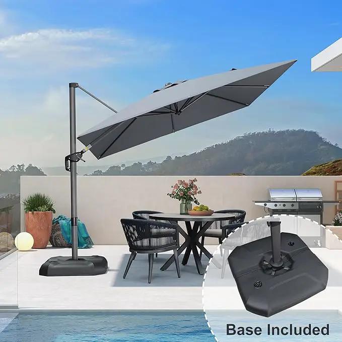 PURPLE LEAF 9 Feet Patio Umbrella with Base Outdoor Cantilever Square Umbrella Aluminum Offset Umbrella with 360-degree Rotation for Garden Deck Pool Patio Light Grey by GreenHaven Gardens