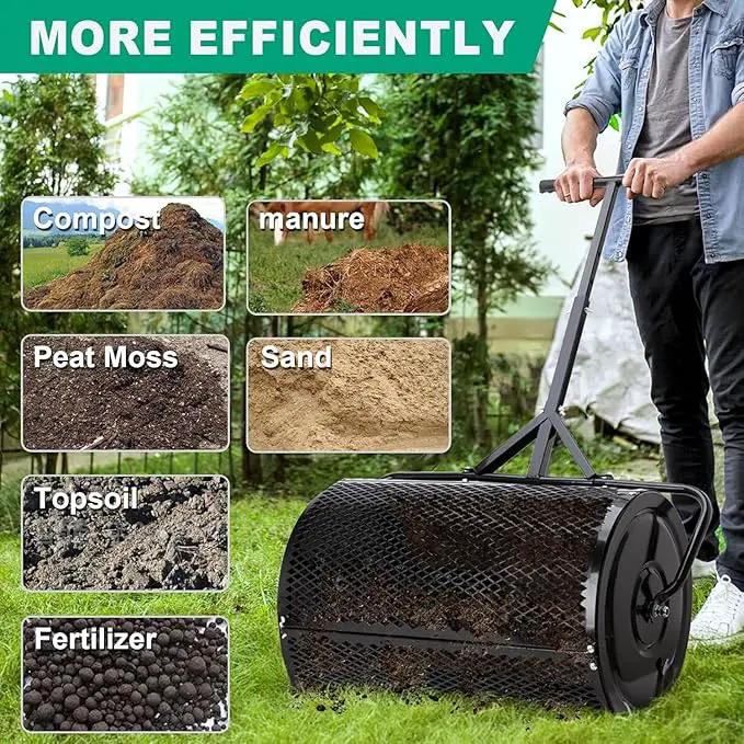 Compost Spreader, Durable Lawn Roller, Manure Spreader with Upgrade T Shaped Handle,Top Soil Spreader for Lawn and Garden Care Manure Spreaders Roller (T-Black-L) by GreenHaven Gardens