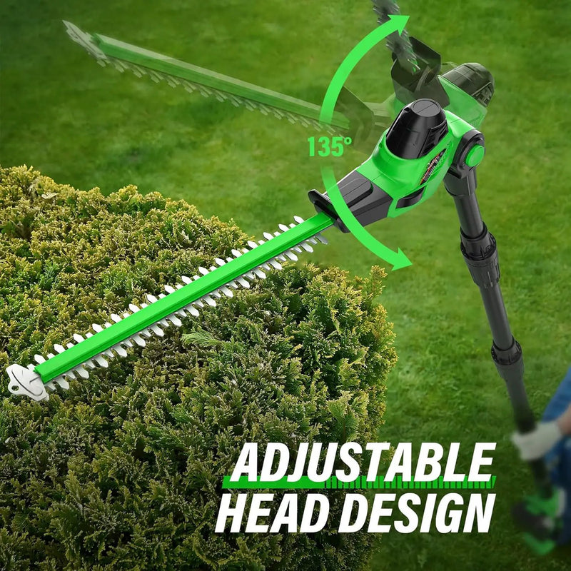 SOYUS Pole Hedge Trimmer Cordless, 18-inch Electric Hedge Trimmer with Extension Pole, 16-Foot Max Reach, Multi-Angle, 2 * 2.0Ah Batteries and Charger Included by GreenHaven Gardens