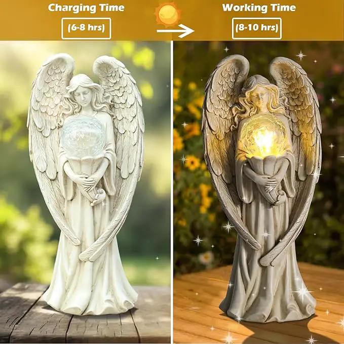 Angel Statues for Garden-Garden Angels Outdoor Statue - Solar Angels Figurines Holding Glass Ball for Outdoor Decor or Housewarming Gift by GreenHaven Gardens
