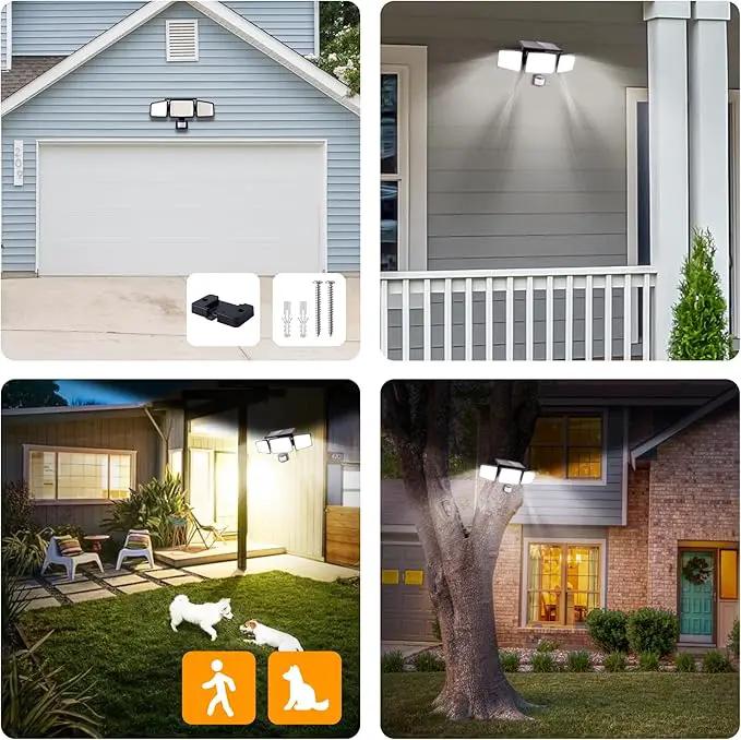 UME Solar Outdoor Lights 302 LED 3000LM, IP65 Waterproof Motion Sensor Outdoor Lights, 3 Heads Solar Security Flood Lights 270 Wide Lighting Angle with 3 Modes for Garden Patio Yard - 2 Pack by GreenHaven Gardens
