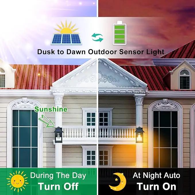 2 Pack Solar Wall Lantern Lights Outdoor Dusk to Dawn Motion Sensor Waterproof LED Wall Sconce Exterior Porch Light Fixtures Warm White, 3 Lighting Modes for Fence Patio Garage Garden Yard by GreenHaven Gardens