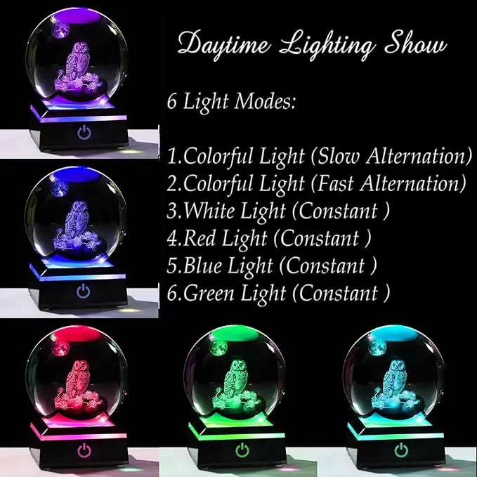 Qianwei Owl Gifts for Women 3D Crystal Ball 3.14'' - Laser Owl Decor Glass Animals Bird Figurines Statue Stuff for Room Decorations Bird Night Light by GreenHaven Gardens