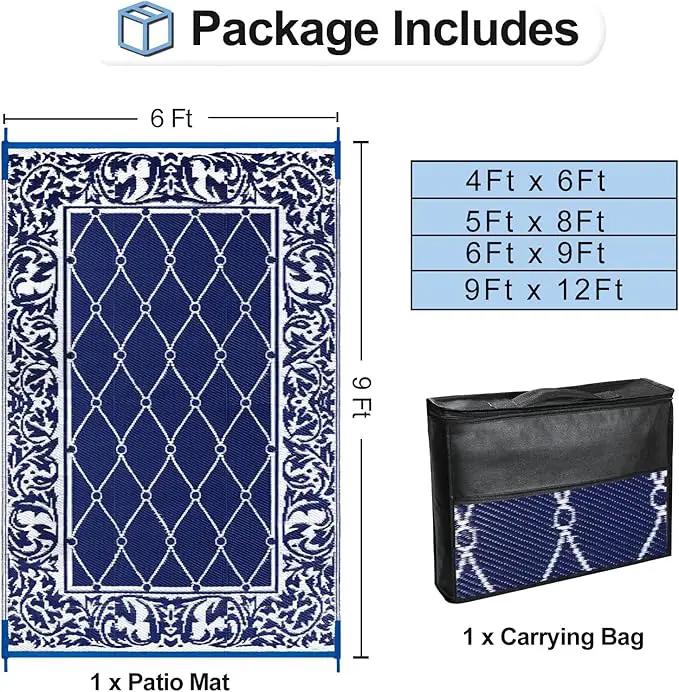 OutdoorLines Indoor Outdoor Rug for Patio 6x9 ft - Reversible Outside Carpet, Stain & UV Resistant Portable RV Mat, Plastic Straw Rug for Camping, Pool Deck, Porch Rhombus Navy & White by GreenHaven Gardens