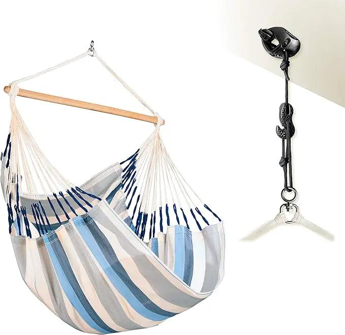 LA SIESTA® - Large Comfort Domingo Hammock Swing Chair & CasaMount - Weather & Tear Resistant Hanging Chair - Outdoor Indoor Hammock Chair w/Suspension Kit for Walls Ceilings Square Beams - Sea Salt by GreenHaven Gardens