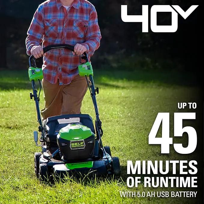 Greenworks 40V 21" Brushless Cordless (Self-Propelled) Lawn Mower (75+ Compatible Tools), 5.0Ah Battery and Charger Included by GreenHaven Gardens