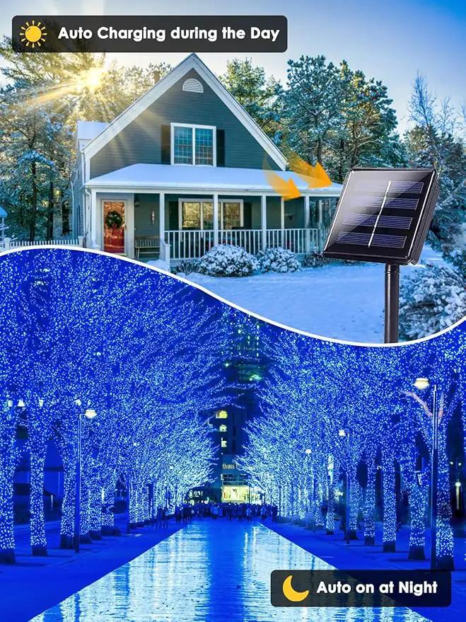 EEW 2-Pack 200 LED Solar String Lights Outdoor, Solar Christmas Lights with 8 Lighting Modes, Waterproof Green Wire Solar Tree Lights for Outside Xmas Wedding Party Garden Patio Decorations (Blue) by GreenHaven Gardens