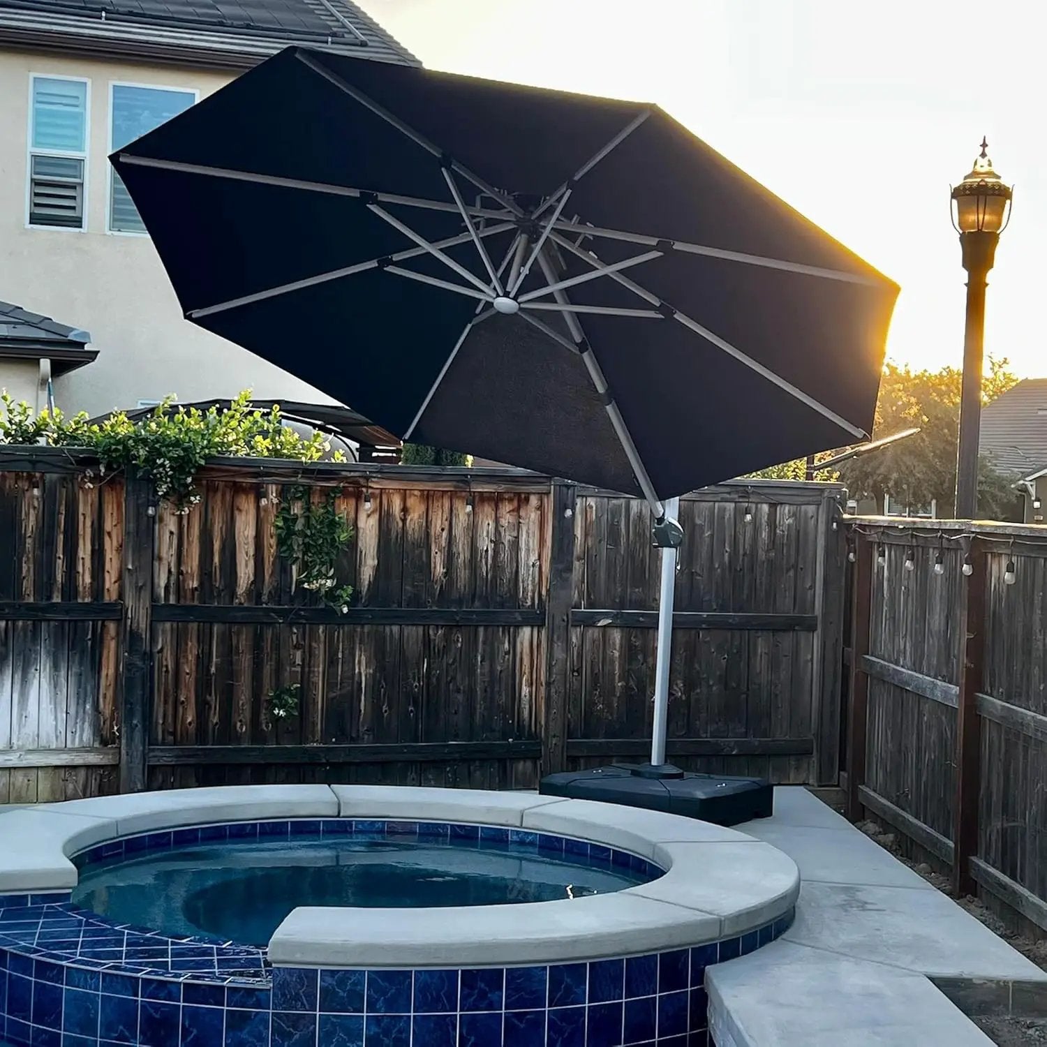 PURPLE LEAF 11ft Solar powered LED Patio Umbrella Outdoor Round Umbrellas Large Cantilever Umbrella with LED lights Windproof Offset Umbrellas Heavy Duty Sun Umbrella for Garden Deck Pool Patio, Grey by GreenHaven Gardens