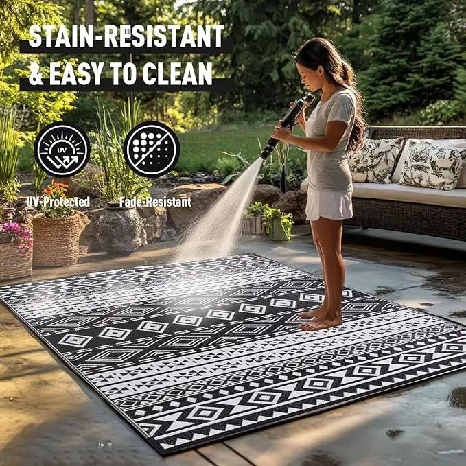 WILDROOTS 8x10 Feet Black and White Plastic Outdoor Rug, Stain Resistant Waterproof Reversible Outdoor Patio Rug, Fade Resistant Camping Rug by GreenHaven Gardens