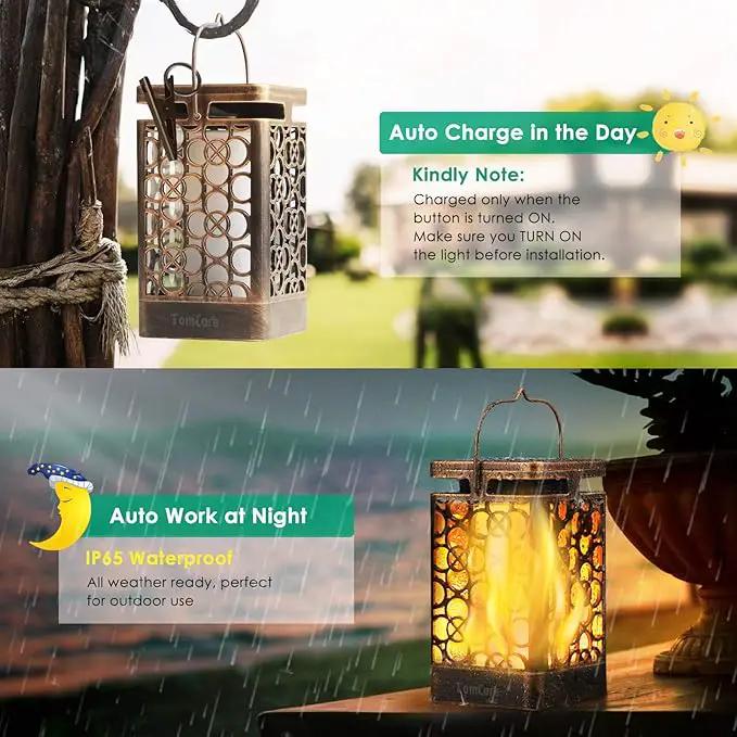 TomCare Solar Lights Upgraded Solar Lantern Flickering Flame Outdoor Hanging Lantern Decorative Lighting Solar Powered Waterproof LED Flame Umbrella Lights for Patio Garden Deck, 2 Pack(Bronze) by GreenHaven Gardens