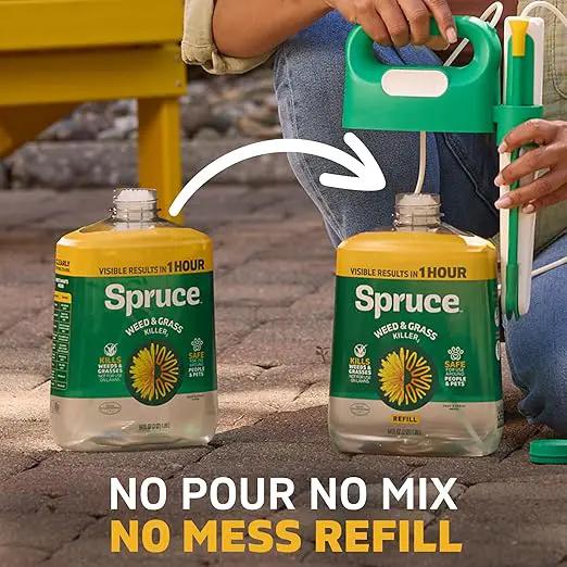 Spruce Weed Killer Refill - Versatile Weed & Grass Killer₂ for Flower Beds, Driveways & Mulch Beds - No Pour, No Mix, No Mess Refill - Kills Dandelions, Crabgrass & More (64 Oz) by GreenHaven Gardens