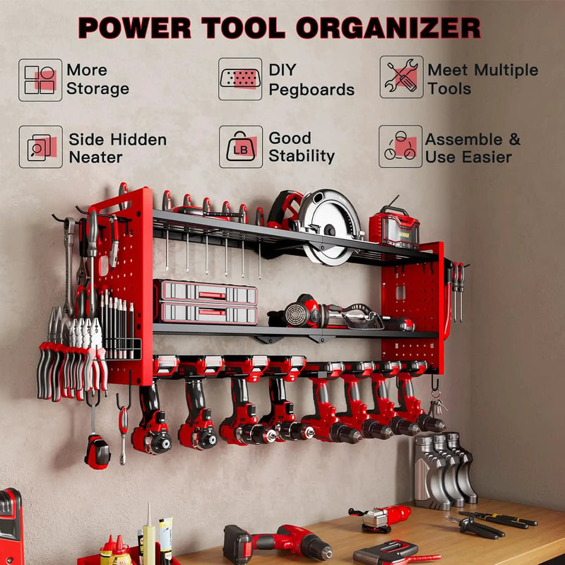Power Tool Organizer Wall Mount,Cordless Drill Hanger Storage Rack 8 Drill Holder,3 Layers Heavy Duty Power Tool Storage Rackr(Red) by GreenHaven Gardens