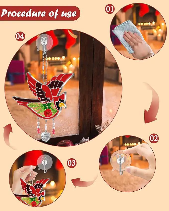KY&BOSAM Cardinal Suncatcher I Love You Mom Glass Hangings for Windows Wind Chime Ornament with Hand Painted Real Flower and Metal Heart Charm Birthday Gifts for Women Mom Mother's Day by GreenHaven Gardens