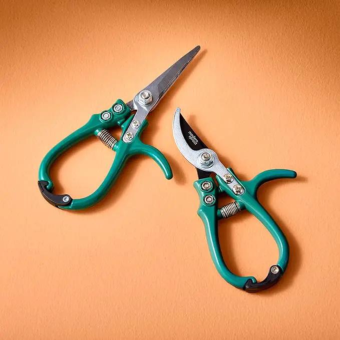 Modern Sprout Hand Pruners & Shears Set - Lightweight Gardening Tools W/Easy Lock - Sharp Carbon Steel Blades -Rust Resistant Scissors for Herbs, Flowers - Reusable Holster - Ocean by GreenHaven Gardens