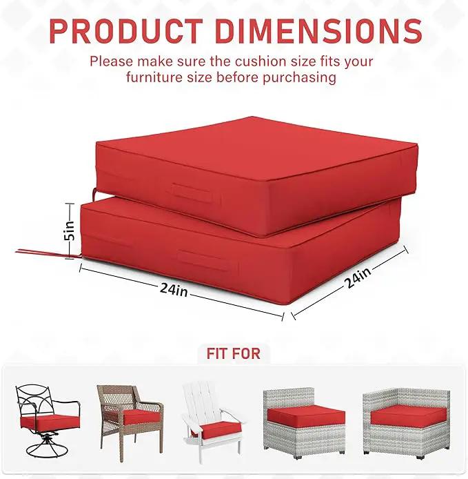 Patio Chair Cushions 24 X 24 X 5 Inch Waterproof Outdoor Seat Cushions for Patio Furniture, Outdoor Sofa Couch Pads with Ties & Handle, Set of 2, Red by GreenHaven Gardens