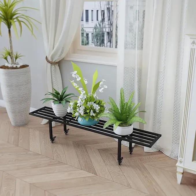 Zhongma One Tier Metal Plant Stand with Wheels,(45.67 L x 8.66 W x 10.3 H) Heavy Duty Plant Holder for Home, Window,Garden, Plant Lovers, Display Stand by GreenHaven Gardens