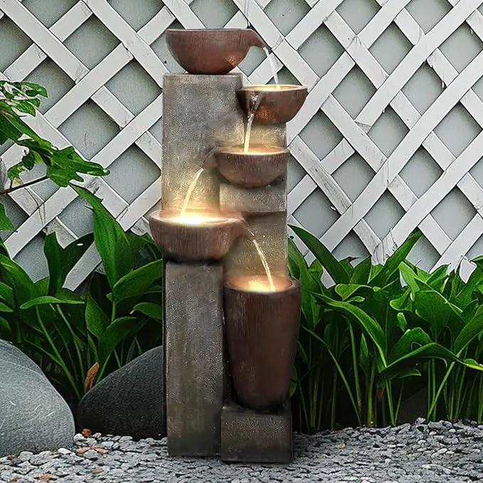 Naturefalls 39.7in.Modern Outdoor Fountain -5-Tier Resin Water Feature, Indoor Outdoor Garden Waterfall Fountain with Contemporary Design&LED Lights for Patio, Yard, Deck, House, Office, Home Decor by GreenHaven Gardens