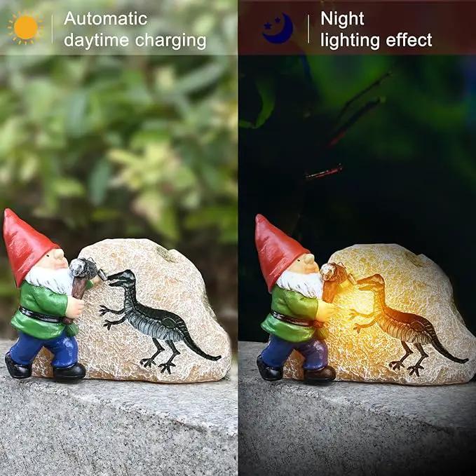 Garden Gnome Statues-Solar Gnomes Statues-Outdoor Gnome Figurine Decor Dinosaur Resin Decoration for Patio Yard Lawn Ornament Gnomes Gift for Woman 5.5 Inches by GreenHaven Gardens