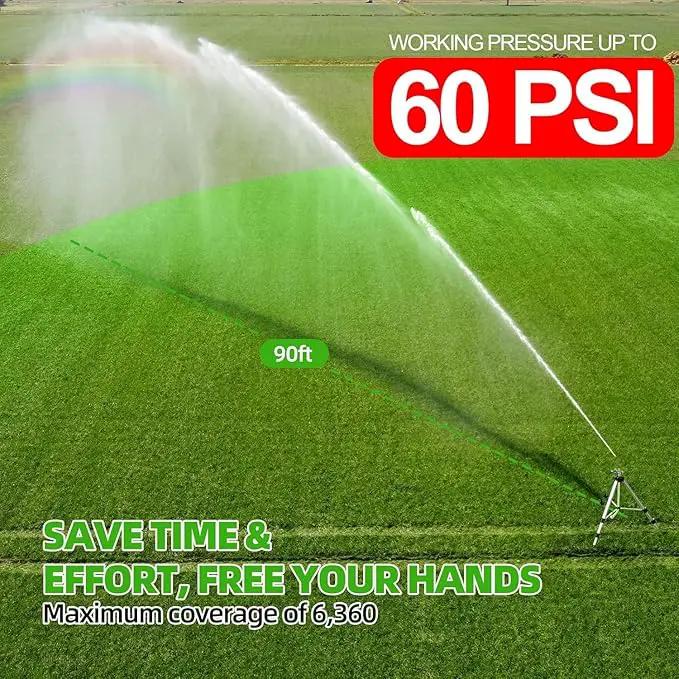 Brass Impact Sprinkler on Tripod Base, 50” Heavy Duty Metal Pulsating Telescoping Sprinkler, 360 Degree Irrigation for Large Area, Yard, Lawn, Waters up to 90ft, Covering up to 6360sqft by GreenHaven Gardens