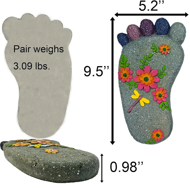 Stepping Stones - Resin Footprint Shaped Set of 2 (Light Gray) by GreenHaven Gardens