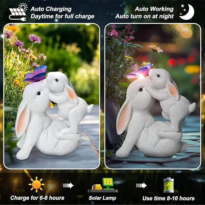 Easter Bunny Figurines Solar Garden Outdoor Statue with Butterfly Decorations Lights Easter Bunnies Decor Gifts for Women Mom Rabbit Statue for Outside Yard Patio Garden Lawn Ornament by GreenHaven Gardens