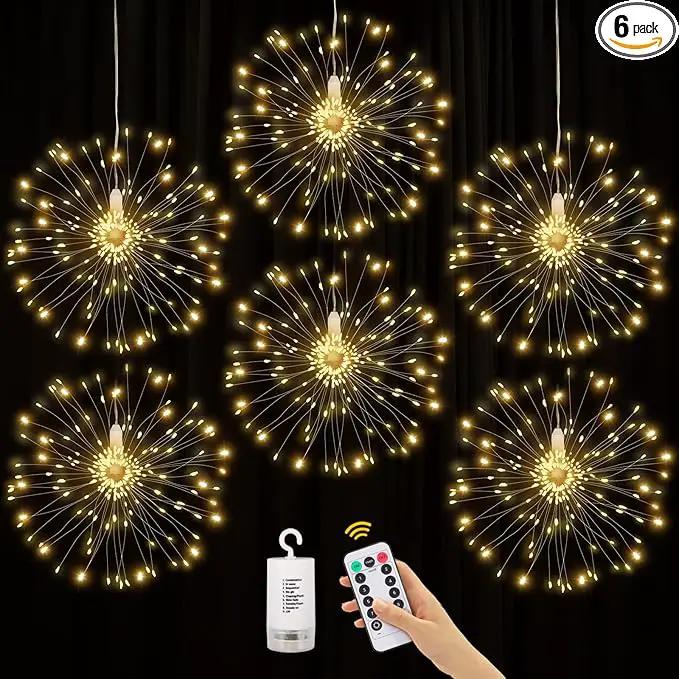 6 Pack Firework Lights 120 LED Copper Wire, 8 Modes Dimmable String With Remote Control, Waterproof Hanging Fairy Lights for Party, Home, Christmas, Garden Outdoor Decoration by GreenHaven Gardens