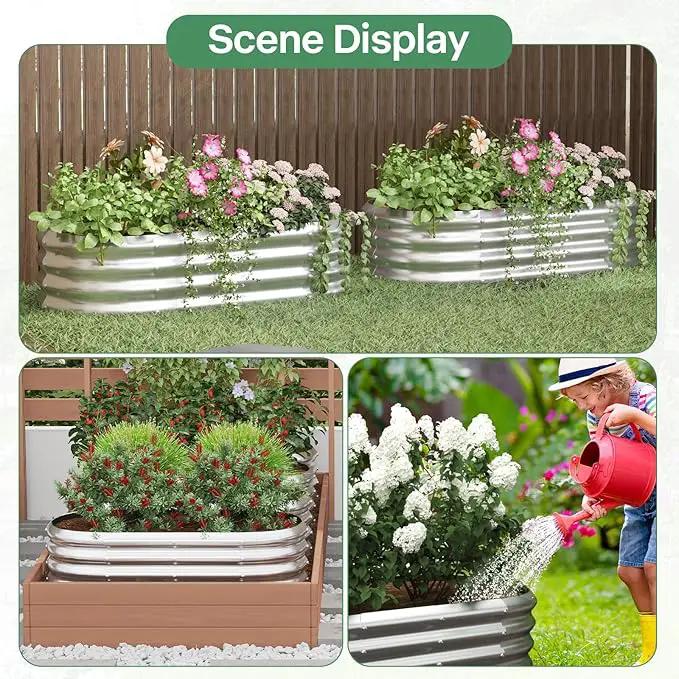 Galvanized Raised Garden Bed Kit, Galvanized Planter Garden Boxes Outdoor, Oval Large Metal for Vegetables,Flower,4x1.8x1FT by GreenHaven Gardens