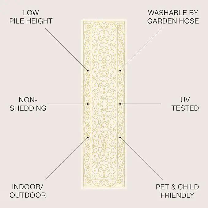 JONATHAN Y SMB106M-210 Charleston Vintage Filigree Textured Weave Indoor Outdoor Runner Rug, Classic,Traditional,Transitional Easy Clean,Bedroom,Kitchen,Backyard,Patio, Non-Shed, Cream/Yellow, 2 X 10 by GreenHaven Gardens