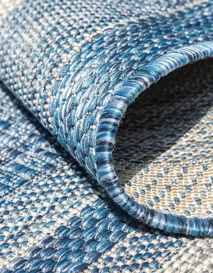 Unique Loom Outdoor Border Collection Area Rug - Soft Border (2' 2" x 3' 7" Hearth, Blue/ Ivory) by GreenHaven Gardens